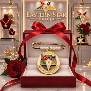 OES Eastern Star Brooch Pin with White‎ Pearls